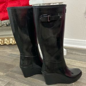 Black Rubber Wedge Hunter Boots